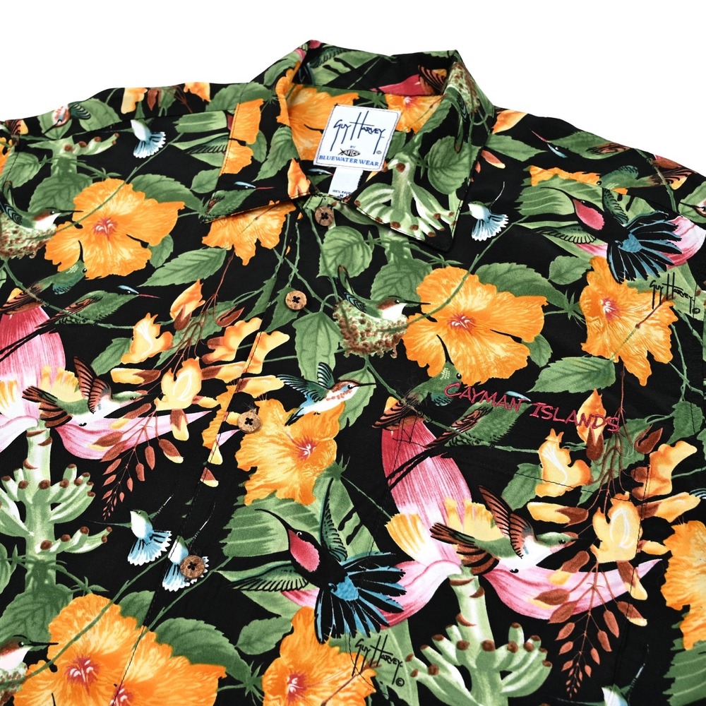Guy Harvey AFTCO Bluewater Hummingbirds Button Up Shirt Mens Medium Short Sleeve